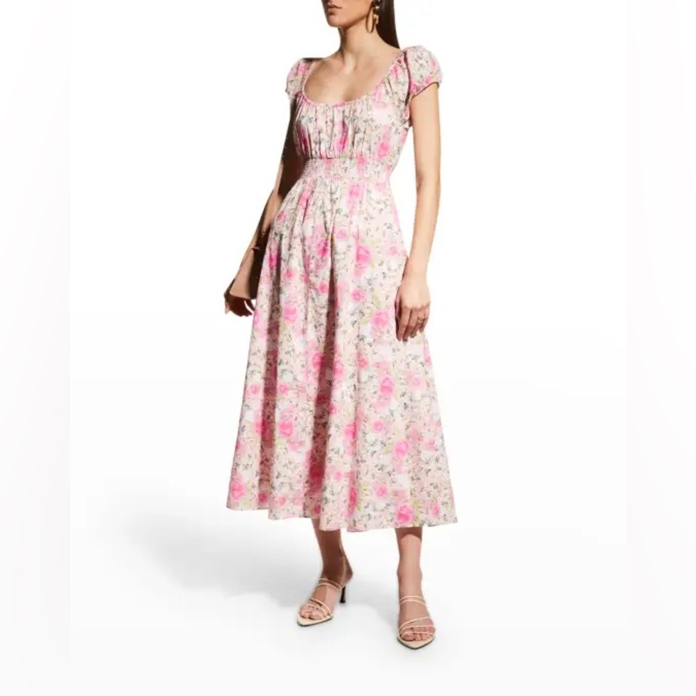 LoveShackFancy LoveShackFancy Vernon Shirred Cotton Floral Dress